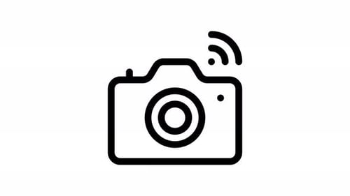 Animated Flat Design Camera with Wireless Signal Icon