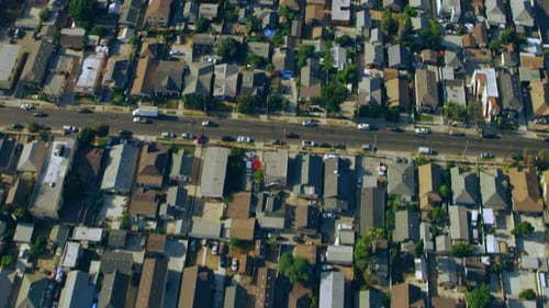 Los Angeles, California Circa-2018: Aerial View of Suburban Houses Near Olympic Stadium