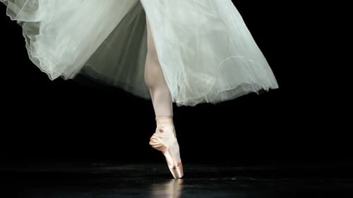 Windy Dance Graceful Ballerina in a White Dress Dance Ballet and Balancing in Pointe Shoes View of