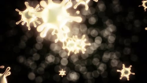 Animated Glowing Microorganisms Floating in Dark Scientific Background