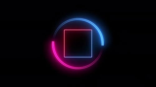 Glowing neon line frame with pink and blue colors circle on black background. Vd 1148 1