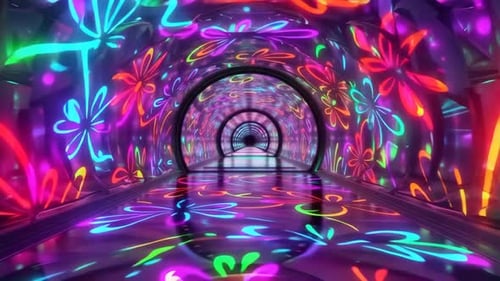 Neon Floral Psychedelic Tunnel Motion Graphics