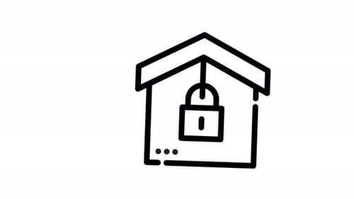 Animated House Security Padlock Line Icon