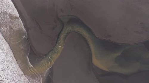 Aerial view of Hallgeirseyjarvegur river mouth, Iceland.