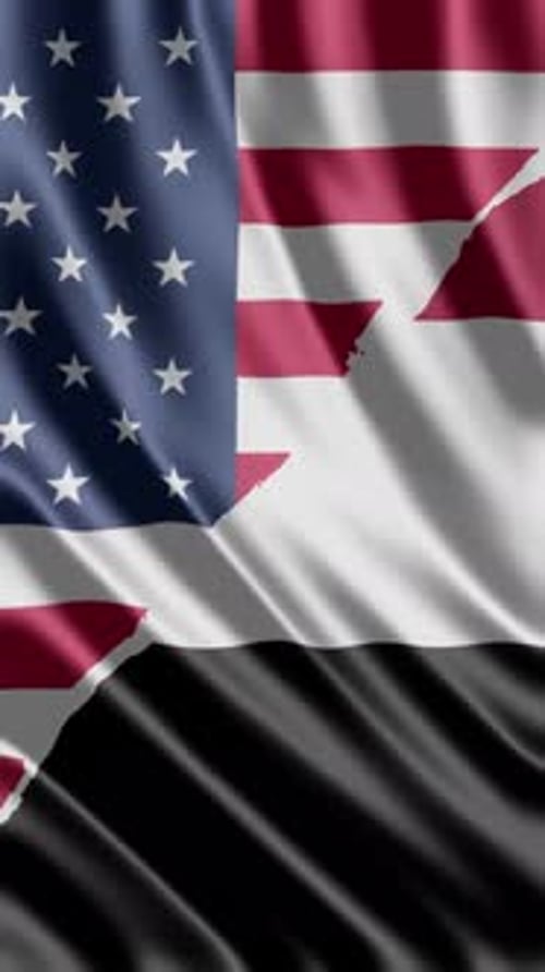 Waving United States and Yemen Flags for Vertical Display