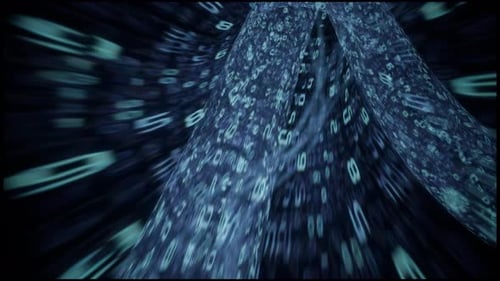 Abstrakter blauer digitaler Datenstrom auf schwarzem Hintergrund