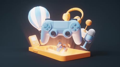 Modern 3D Technology and Entertainment Icons Reveal Animation