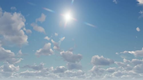 Blue sky with beautiful moving clouds with sunlit moving clouds animated summer clouds