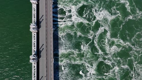 Impressive overhead view of Eastern Scheldt storm surge barrier in Zeeland