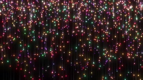 Computer Data Technology Fiber Wires Animation Background. Square Particle Falling With Fiber Wires