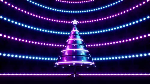 Glow Neon Light Christmas Tree on the Stage