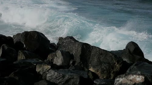Waves Crashing on Rocky Shoreline