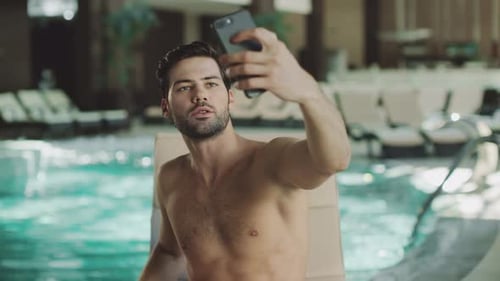 Close Up of Cheerful Man Making Selfie Photo on Mobile Phone At