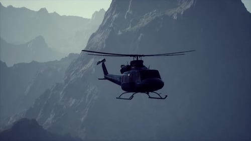 A Helicopter Flying Over a Mountain in the Sky
