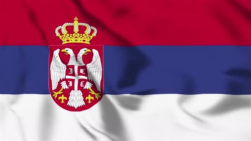Waving Flag of Serbia with National Emblem Animation