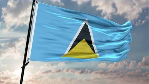 Saint Lucia National Flag Waving in Cloudy Sky