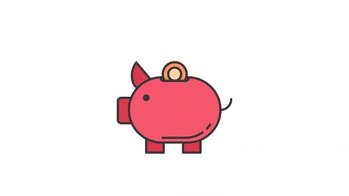 Animated Flat Design Piggy Bank with Coin Drop Icon