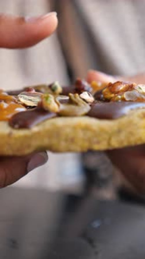 Cookie with Caramel and Chocolate Chip Toppings