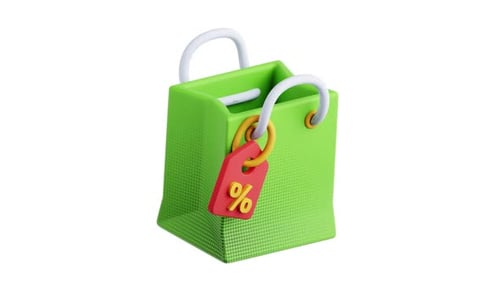 3D Shopping Bag With Percentage Tag Rotating Icon