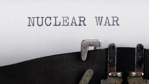 Vintage Typewriter Types the Words Nuclear War