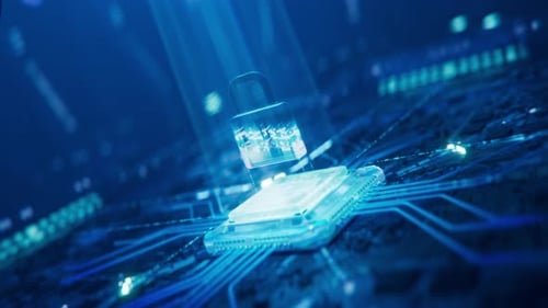 Beautiful 3 D Animation Of Futuristic Microchip And Lock Symbol Appearing That Represent