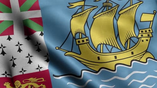 Waving Flags of Saint Pierre and Miquelon and Basque Country