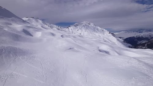 Drone View of The Alps, Beautiful Mountain Range, Ski Resort - Truck Shot - Shot in Tignes and Val d