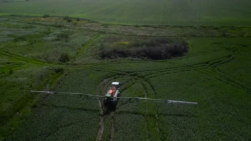 Spray Fertilize On Field With Chemicals In Agriculture Field