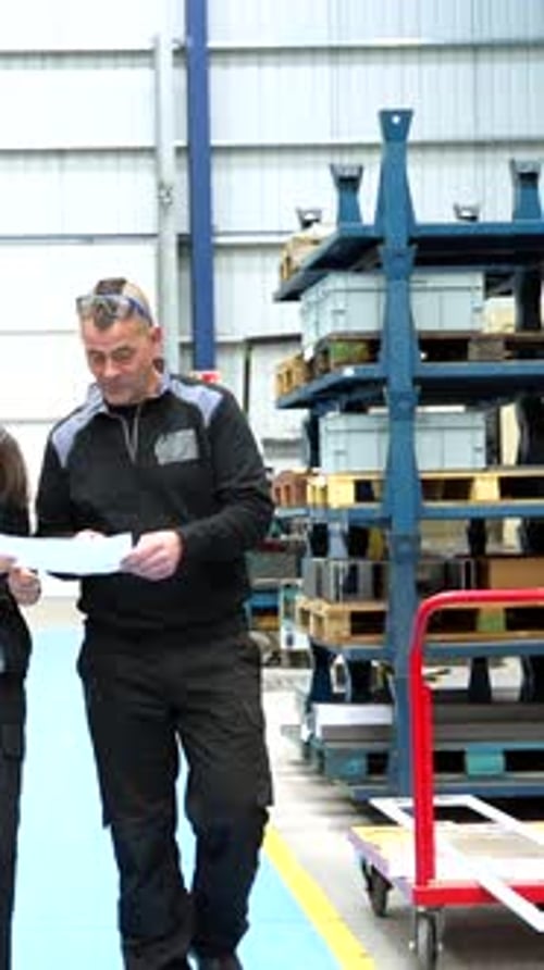 Engineers Talking While Working in a Cnc Logistics Factory