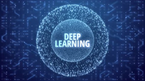 Deep Learning Concept over Matrix sphere on circuitry background.