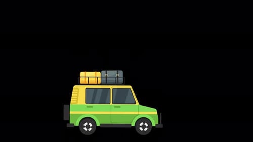 Travelling With Green Car On Tropic Islands On Alpha Channel 4K