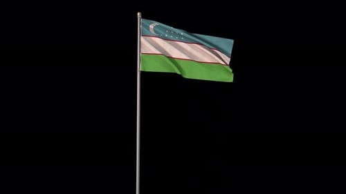 Realistic Waving Uzbekistan Flag Animation on Black Background