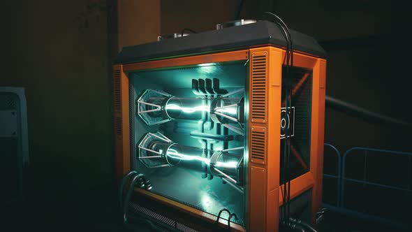 Advanced Energy Generator in a Futuristic Laboratory Setting at Night ...