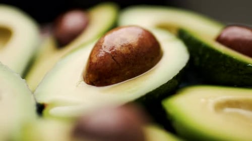 Rotating Plate of Fresh Avocado Halves