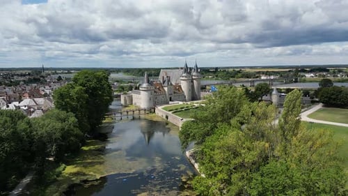 Aerial view of Chateau de Sully-sur-Loire, France.