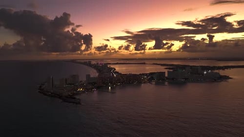 Dramatic clouds above the Zona Hotelera area, in Cancun, Mexico - Aerial view