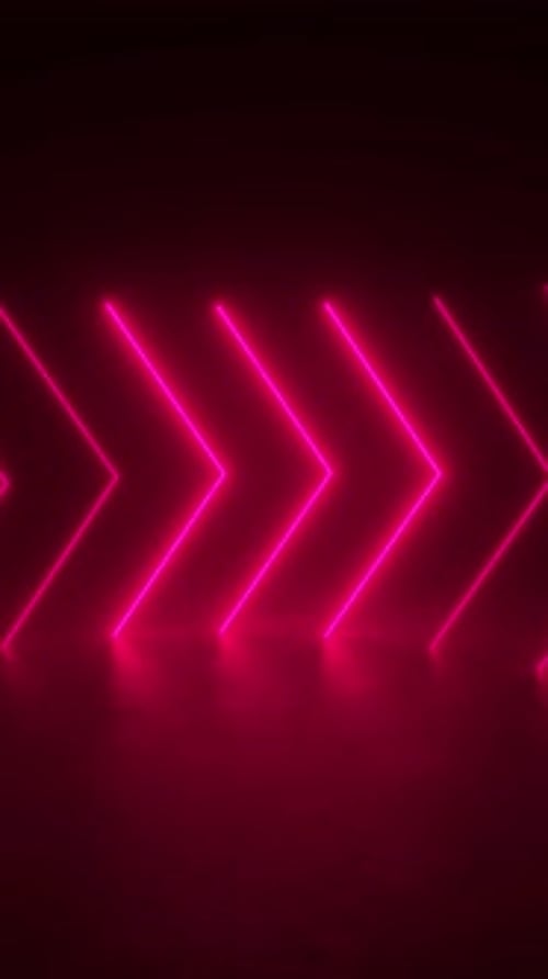 A loop of neon pink arrows glowing on a black backdrop in a futuristic sci-fi style.