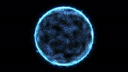 Abstrakte Energiekugel, rund, Planet, Stern, futuristisches kosmisches Blau, wunderschöne glühende Magie auf Schwarz