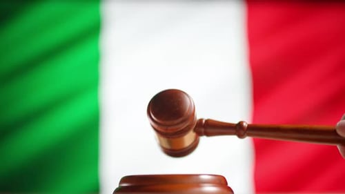 Gavel Hitting Sound Block in Front of Flag