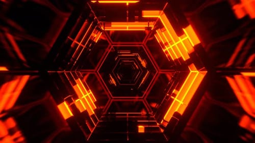 Orange Fantastic Neon Rotation In The Hexagonal Tunnel Background Vj Loop In 4K