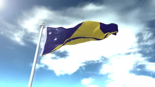 Realistic 3D Blue and Yellow Flag Waving in the Wind