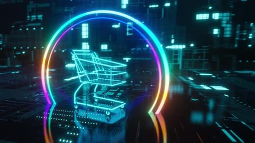 Animated Neon Cyber Monday Sale with Shopping Cart