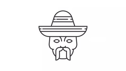 Animated Minimalist Line Art Icon of Man in Sombrero