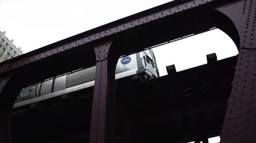 Metro Train Passing In Downtown Chicago, Illinois, Usa
