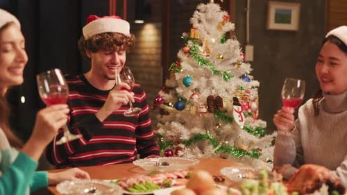 Three Friends Celebrate Christmas With Holiday Cheer