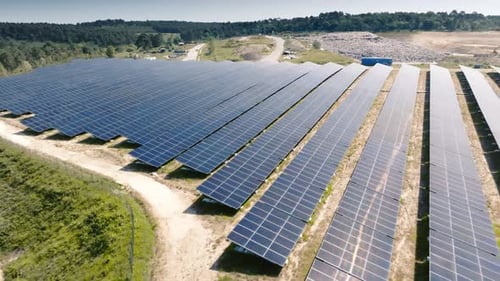 Aerial View of a Rural Solar Panel Farm