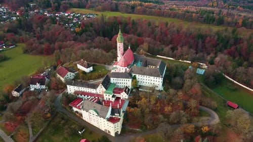 Aerial view of Andechs Abbey, Germany.