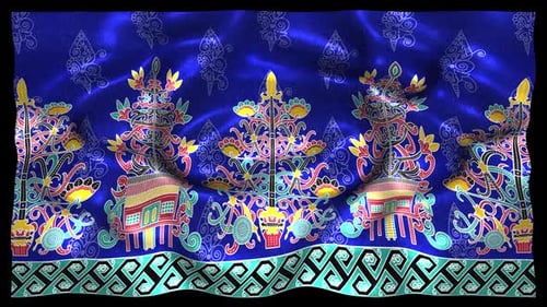 Indonesia Ethnic Silk Pattern Cloth Fabric Dayak Ngaju Batik Kalimantan Tengah Borneo Batang Garing