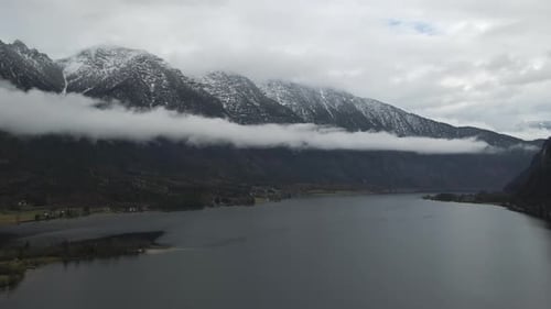 Aerial view of Hallstatter See lake, Upper Austria, Austria.