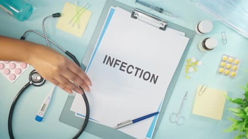 Medical Healthcare Objects with Infection Paper Flat Lay